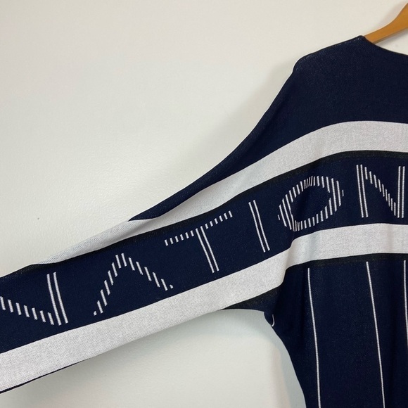 PE NATION RESERVE OVERSIZED JACQUARD-KNIT SWEATSHIRT IN NAVY Spell out Top - Picture 9 of 9